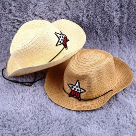 Children Western Cowboy Straw Sun Hat Wind-proof Cap Big Wide Brim Sunbonnet