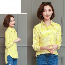 Vertical Strip Shirt Casual Turn-down Collar Long-sleeved Blouse for Women